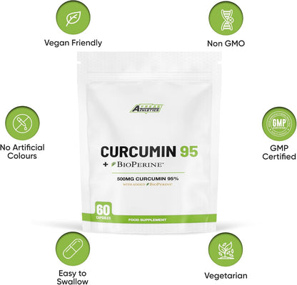 Freak Athletics Curcumin 95 + Bioperine® 60 Turmeric Curcumin Capsules High Strength with Black Pepper - Curcumin 95% & Black Pepper - Turmeric Curcumin UK Made…