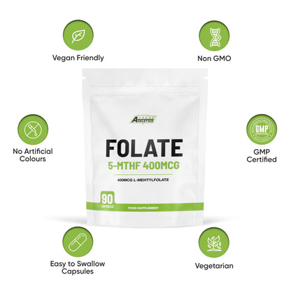 Freak Athletics Folate 400mcg (L-Methylfolate) 90 Capsules, 5-MTHF Active Form of Folic Acid/Vitamin B9, UK Made
