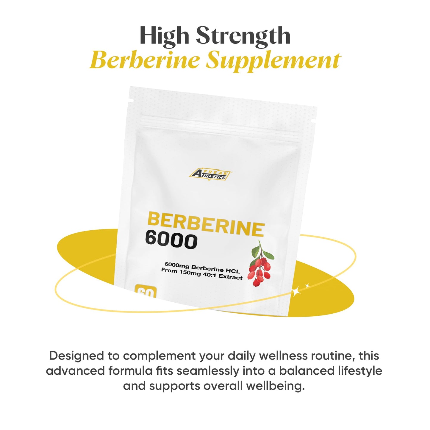 Freak Athletics Berberine HCL 500mg – 60 Vegan Capsules, Berberine Hydrochloride for Daily Wellness Support, High Strength, UK-Made
