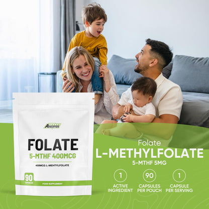 Freak Athletics Folate 400mcg (L-Methylfolate) 90 Capsules, 5-MTHF Active Form of Folic Acid/Vitamin B9, UK Made