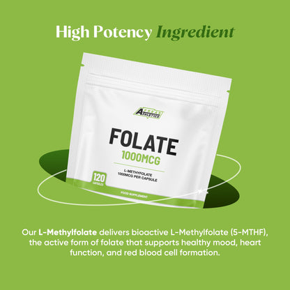 Freak Athletics Folate 400mcg (L-Methylfolate) 90 Capsules, 5-MTHF Active Form of Folic Acid/Vitamin B9, UK Made