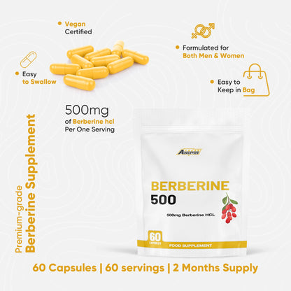Freak Athletics Berberine HCL 500mg – 60 Vegan Capsules, Berberine Hydrochloride for Daily Wellness Support, High Strength, UK-Made