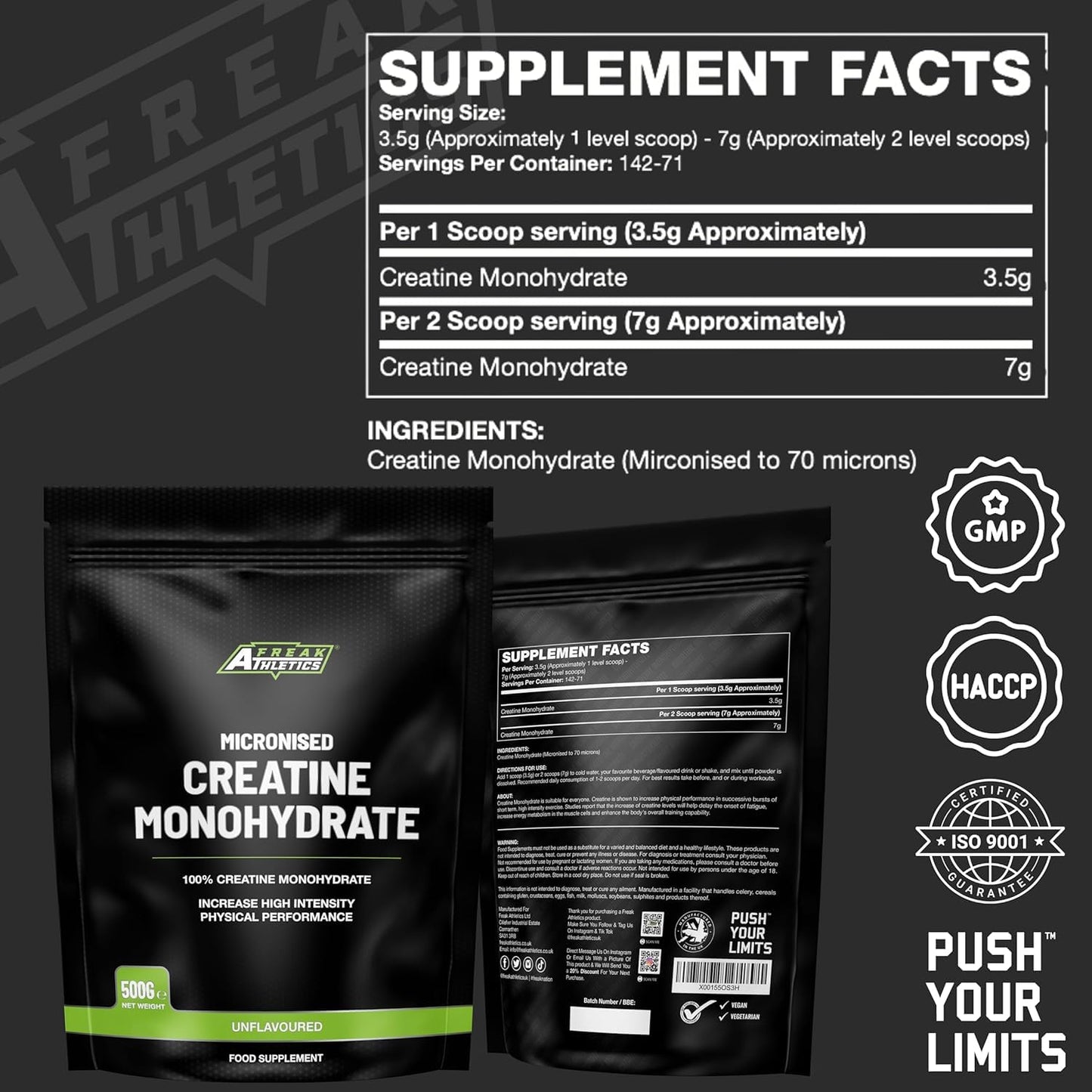 Freak Athletics Creatine Monohydrate Powder - (30 Sachets), 5g Unflavoured Creatine Powder, 100% Pure Micronised Creatine for Strength, Power & Muscle Performance, Easy to Mix, Lab Tested