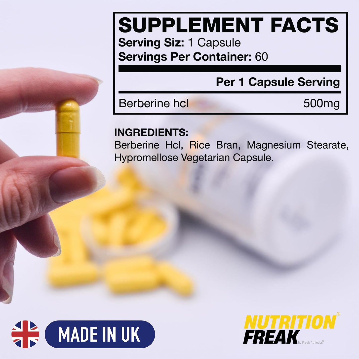 Freak Athletics Berberine HCL 500mg – 60 Vegan Capsules, Berberine Hydrochloride for Daily Wellness Support, High Strength, UK-Made