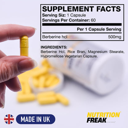 Freak Athletics Berberine HCL 500mg – 60 Vegan Capsules, Berberine Hydrochloride for Daily Wellness Support, High Strength, UK-Made