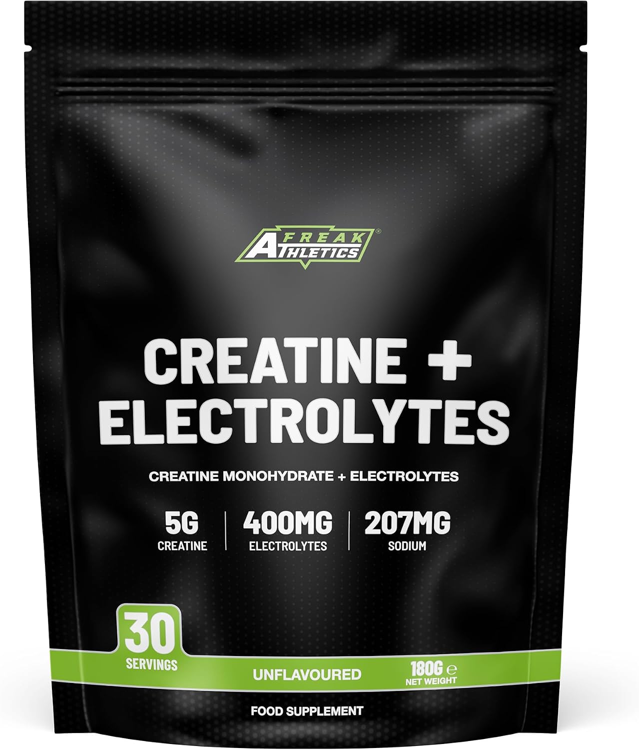 Freak Athletics Creatine Monohydrate Powder + Electrolytes Powder - Unflavoured |180g | 30 Servings | Creatine & Electrolytes Blend for Strength, Hydration, Performance, Pre & Post Workout