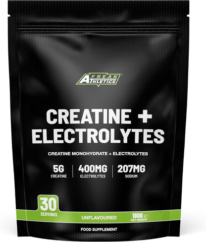 Freak Athletics Creatine Monohydrate Powder + Electrolytes Powder - Unflavoured |180g | 30 Servings | Creatine & Electrolytes Blend for Strength, Hydration, Performance, Pre & Post Workout