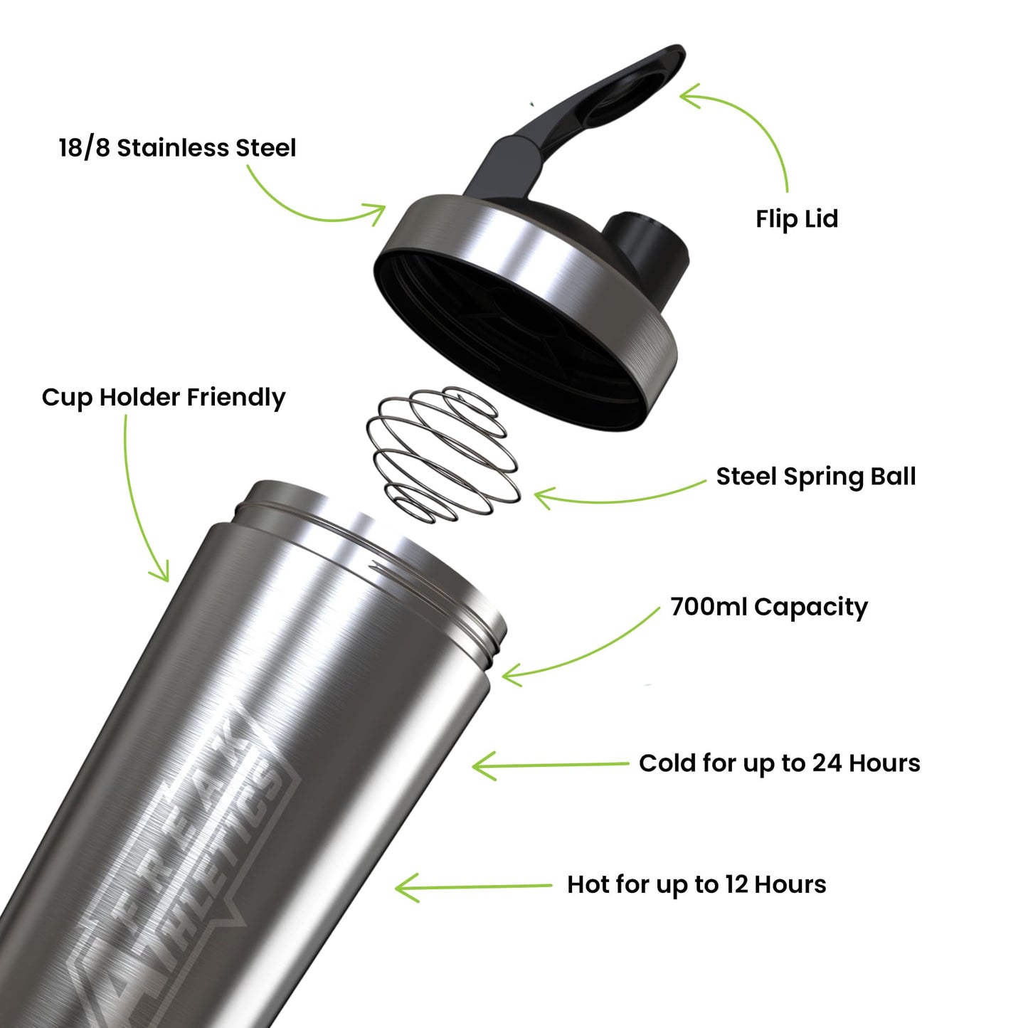 Protein Shaker Bottle | 700ml BPA Free Stainless Steel