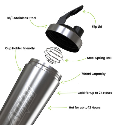 Protein Shaker Bottle | 700ml BPA Free Stainless Steel