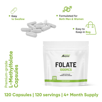 Freak Athletics Folate 400mcg (L-Methylfolate) 90 Capsules, 5-MTHF Active Form of Folic Acid/Vitamin B9, UK Made