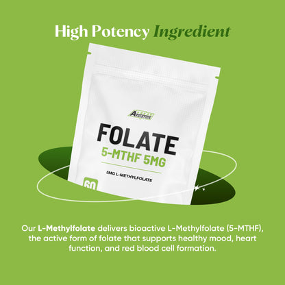 Freak Athletics Folate 400mcg (L-Methylfolate) 90 Capsules, 5-MTHF Active Form of Folic Acid/Vitamin B9, UK Made
