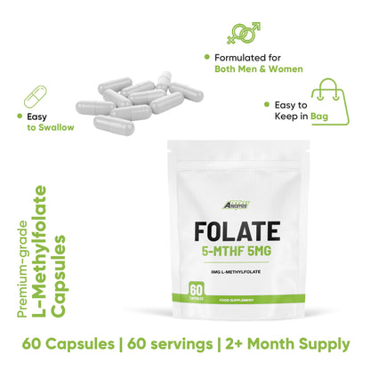 Freak Athletics Folate 400mcg (L-Methylfolate) 90 Capsules, 5-MTHF Active Form of Folic Acid/Vitamin B9, UK Made
