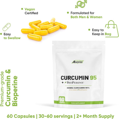 Freak Athletics Curcumin 95 + Bioperine® 60 Turmeric Curcumin Capsules High Strength with Black Pepper - Curcumin 95% & Black Pepper - Turmeric Curcumin UK Made…