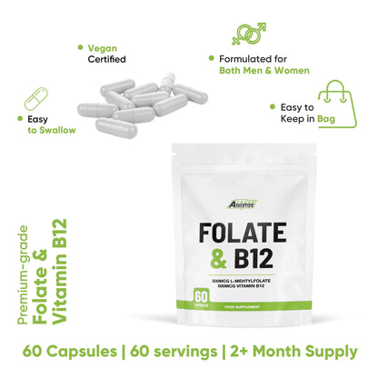 Freak Athletics Folate 400mcg (L-Methylfolate) 90 Capsules, 5-MTHF Active Form of Folic Acid/Vitamin B9, UK Made