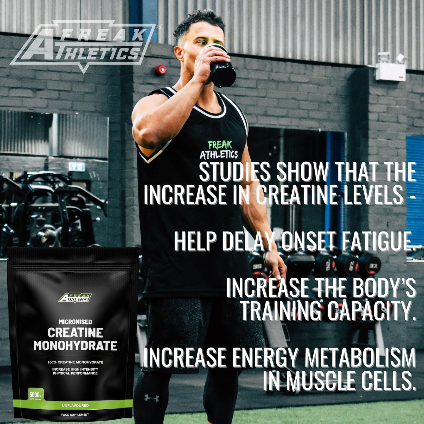Freak Athletics Creatine Monohydrate Powder - (30 Sachets), 5g Unflavoured Creatine Powder, 100% Pure Micronised Creatine for Strength, Power & Muscle Performance, Easy to Mix, Lab Tested