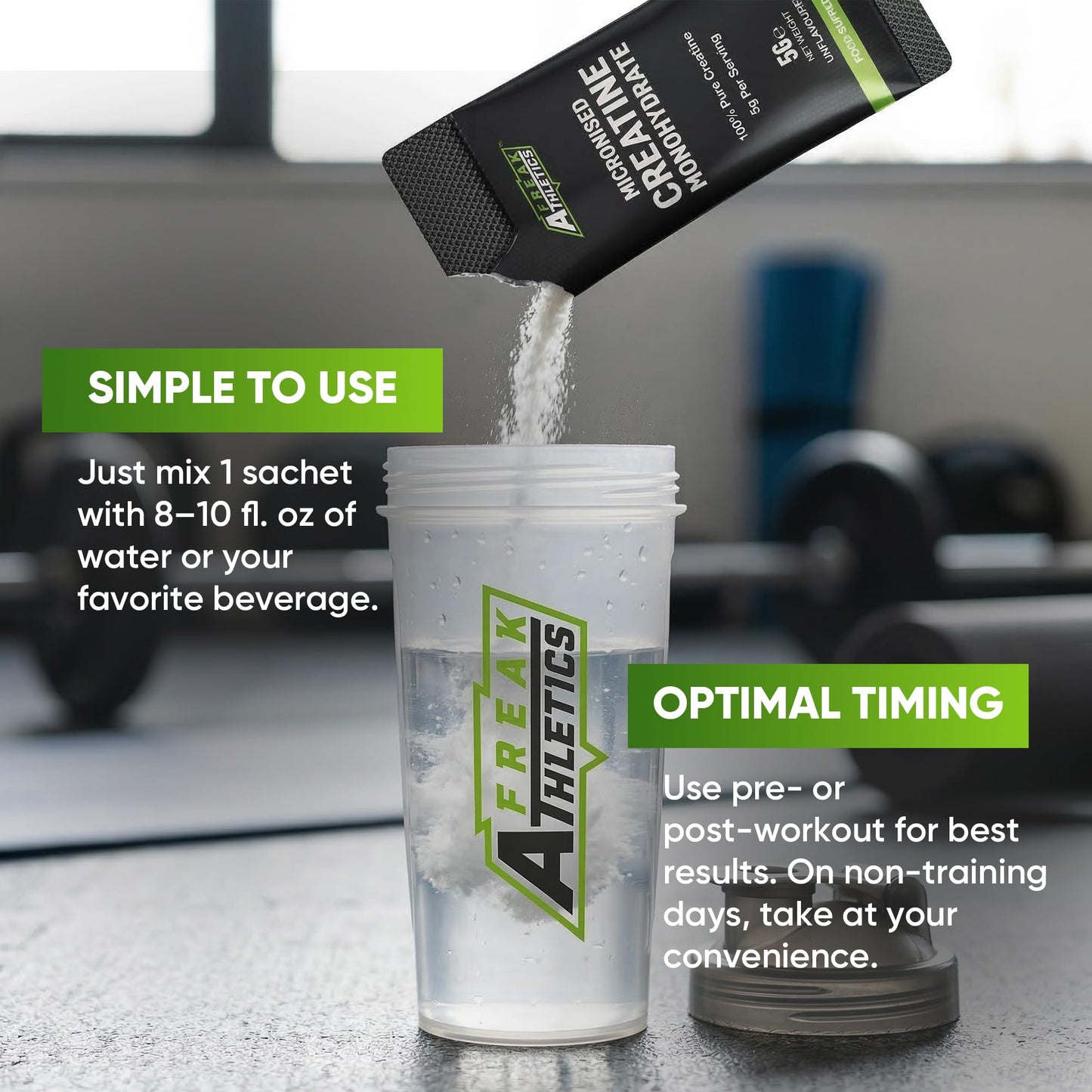 Freak Athletics Creatine Monohydrate Powder - (30 Sachets), 5g Unflavoured Creatine Powder, 100% Pure Micronised Creatine for Strength, Power & Muscle Performance, Easy to Mix, Lab Tested
