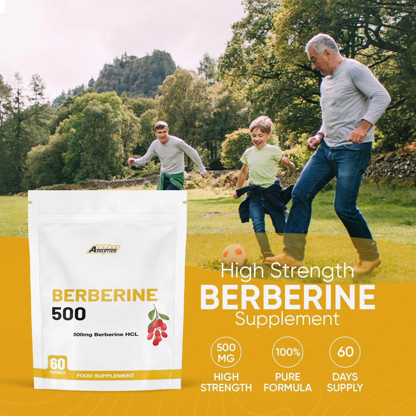 Freak Athletics Berberine HCL 500mg – 60 Vegan Capsules, Berberine Hydrochloride for Daily Wellness Support, High Strength, UK-Made
