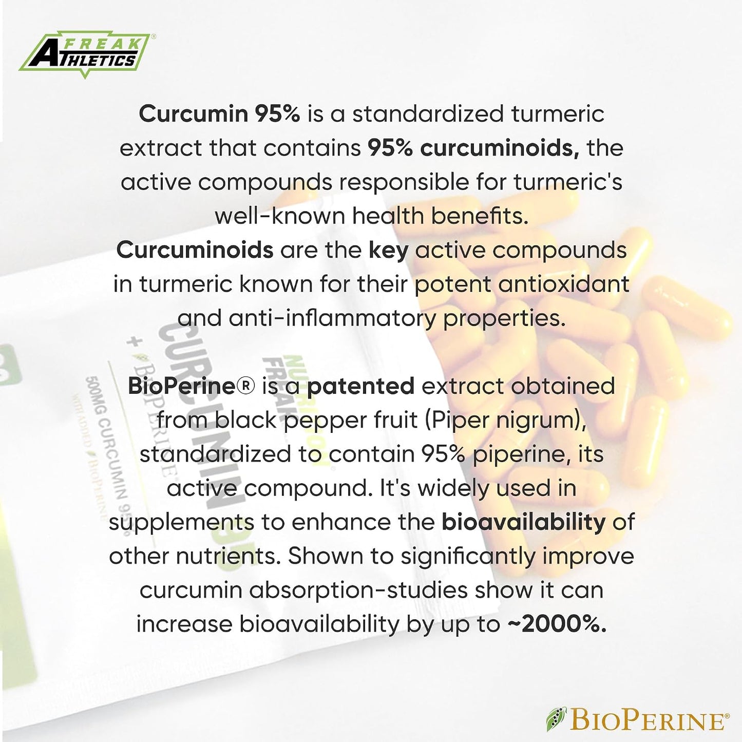 Freak Athletics Curcumin 95 + Bioperine® 60 Turmeric Curcumin Capsules High Strength with Black Pepper - Curcumin 95% & Black Pepper - Turmeric Curcumin UK Made…