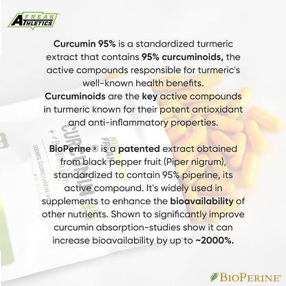 Freak Athletics Curcumin 95 + Bioperine® 60 Turmeric Curcumin Capsules High Strength with Black Pepper - Curcumin 95% & Black Pepper - Turmeric Curcumin UK Made…